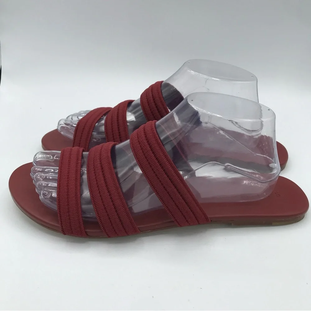 Rothy's Flat Sandals Women's 10 Sangria Red Triple Band Slides Retired Style EUC